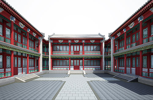 莞城街道北京四合院设计古建筑鸟瞰图展示