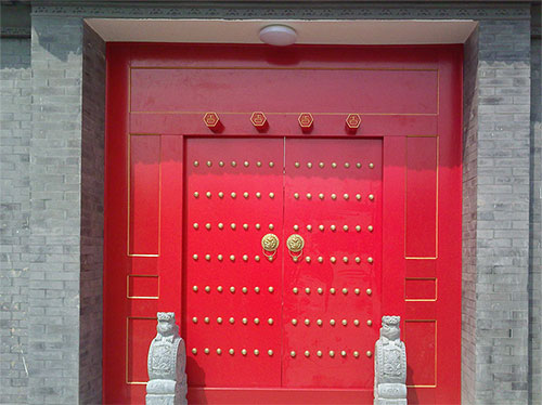 莞城街道中国传统四合院系列朱红色中式木制大门木作